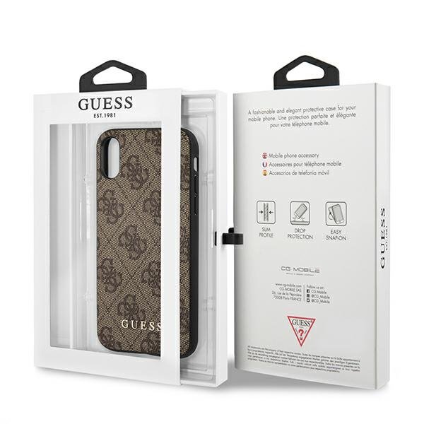 GUESS Huse pentru iPhone XS Max, 4G Metal Gold Logo, maro