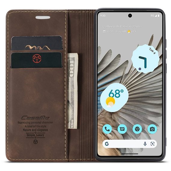 Husa CASEME pentru Google Pixel 7 Pro, Leather Wallet Case, maro