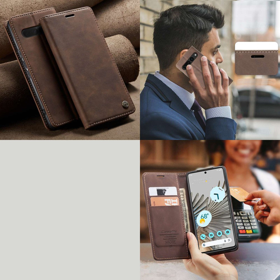 Husa CASEME pentru Google Pixel 7 Pro, Leather Wallet Case, maro