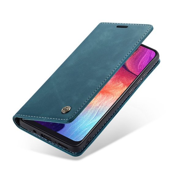 Husa CASEME pentru Samsung Galaxy A50, Leather Wallet Case, albastru