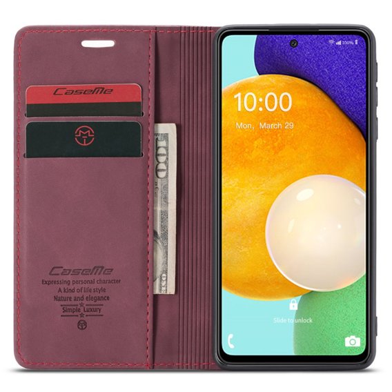 Husa CASEME pentru Samsung Galaxy A53 5G, Leather Wallet Case, roșu