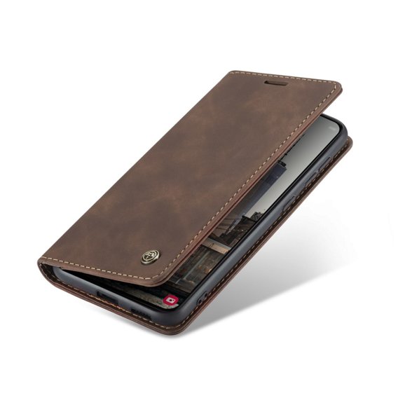 Husa CASEME pentru Samsung Galaxy S22 5G, Leather Wallet Case, cafea