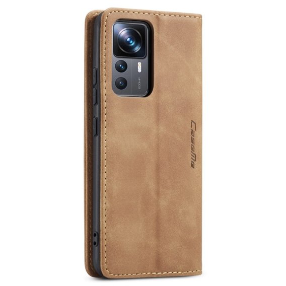 Husa CASEME pentru Xiaomi 12T / 12T Pro, Leather Wallet Case, maro