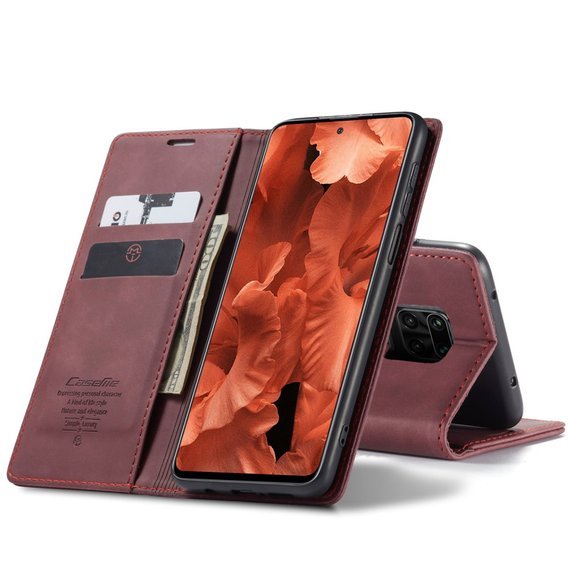 Husa CASEME pentru Xiaomi do Redmi Note 9s / 9 Pro, Leather Wallet Case, maroon