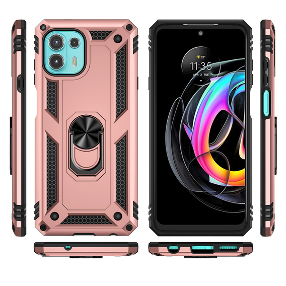 Husă blindată pentru Motorola Edge 20 Lite, Nox Case Ring, roz rose gold