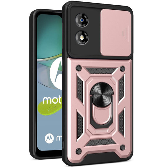 Husă blindată pentru Motorola Moto E13, CamShield Slide, roz rose gold