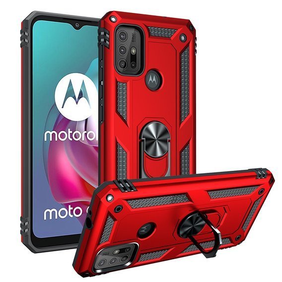 Husă blindată pentru Motorola Moto G10/G30, Nox Case Ring, roșu