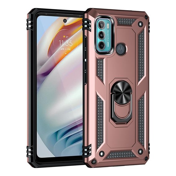 Husă blindată pentru Motorola Moto G60, Nox Case Ring, roz rose gold