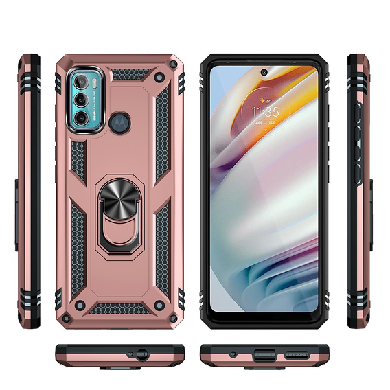 Husă blindată pentru Motorola Moto G60, Nox Case Ring, roz rose gold