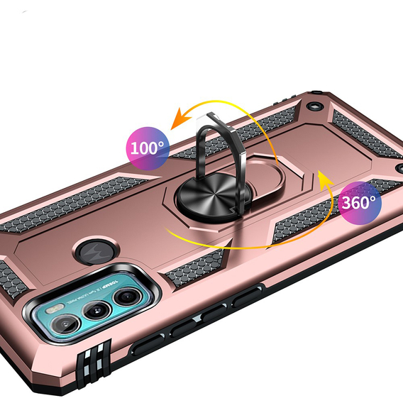 Husă blindată pentru Motorola Moto G60, Nox Case Ring, roz rose gold