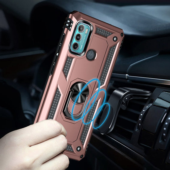 Husă blindată pentru Motorola Moto G60, Nox Case Ring, roz rose gold