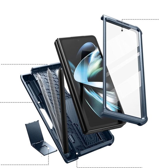 Husă blindată pentru Samsung Galaxy Z Fold 4 5G, Dexnor Full Body S-Pen Slot, albastru închis