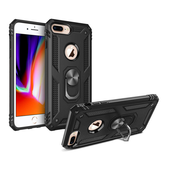 Husă blindată pentru iPhone 6+ / 6S+ / 7+ / 8+ Plus, Nox Case Ring, negru