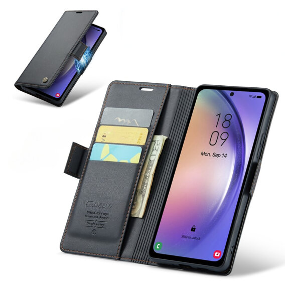 Husa cu clapetă CASEME pentru Samsung Galaxy A54 5G, Litchi Wallet, negru