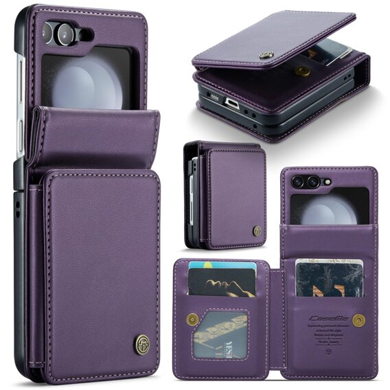 Husa cu clapetă CASEME pentru Samsung Galaxy Z Flip5 5G, Litchi Wallet, violet