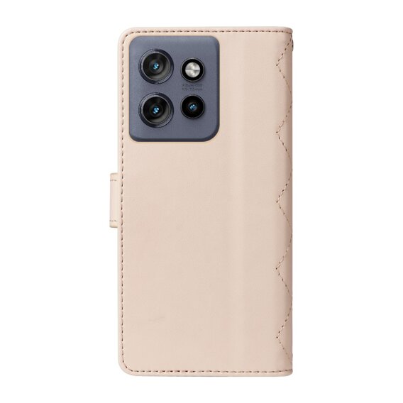 Husă cu clapetă pentru Motorola Edge 50 Neo, Rhombus Crossbody Leather, bej