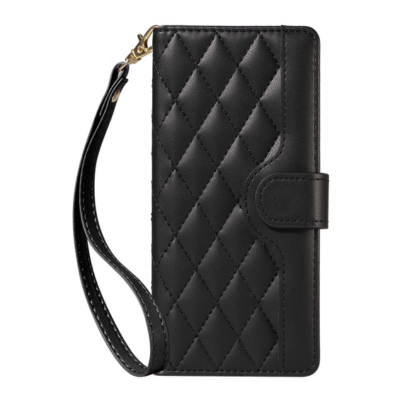 Husă cu clapetă pentru Motorola Edge 50 Neo, Rhombus Crossbody Leather, negru