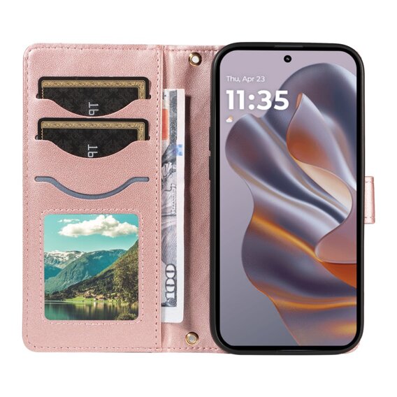 Husă cu clapetă pentru Motorola Edge 50 Neo, Rhombus Crossbody Leather, roz rose gold