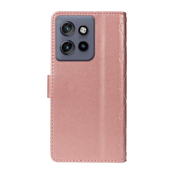 Husă cu clapetă pentru Motorola Edge 50 Neo, Rhombus Crossbody Leather, roz rose gold