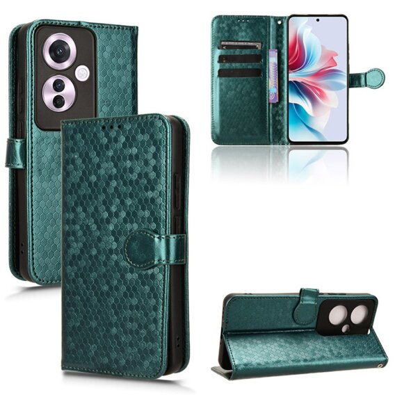 Husa cu clapetă pentru Oppo Reno 11F 5G, Wallet Rhombus, verde