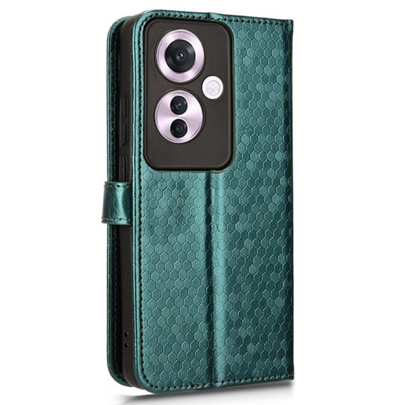 Husa cu clapetă pentru Oppo Reno 11F 5G, Wallet Rhombus, verde