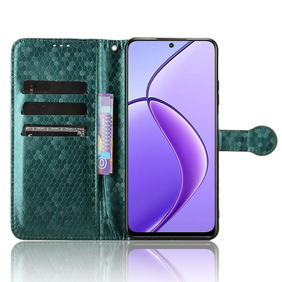 Husa cu clapetă pentru Realme 12, Wallet Rhombus, verde