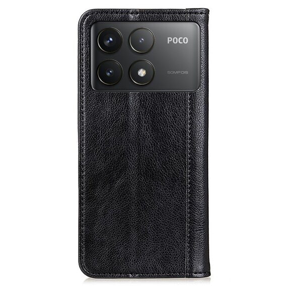 Husa cu clapetă pentru Xiaomi Poco F6 Pro, Split Leather, negru