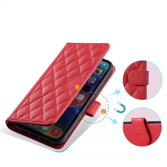 Husă cu clapetă pentru iPhone 16 Pro Max, Rhombus Crossbody Leather, roșu