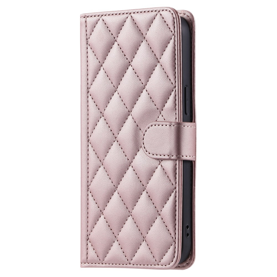 Husă cu clapetă pentru iPhone 16, Rhombus Crossbody Leather, roz rose gold