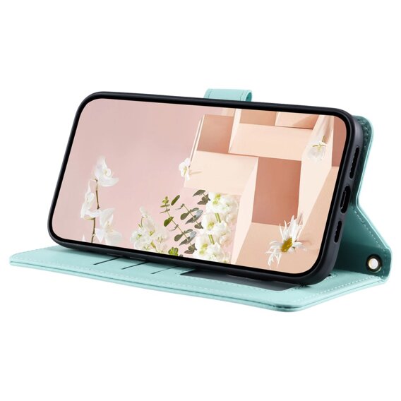 Husă cu clapetă pentru iPhone 16, Rhombus Crossbody Leather, verde