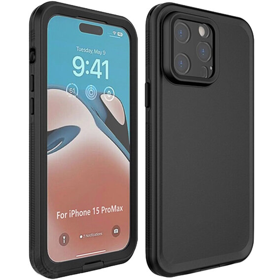 Husă impermeabilă IP68 pentru iPhone 15 Pro Max, negru