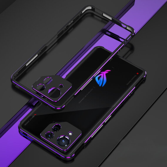 Husa pentru ASUS ROG Phone 8 Pro, Armor Bumper, cu capac pentru obiectiv, negru / violet