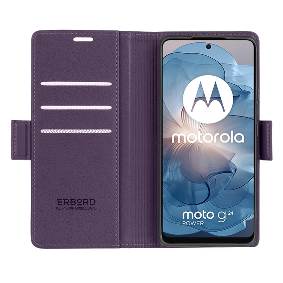 Husă pentru Motorola Moto G24 / Moto G04, ERBORD Glossy Litchi, portofel cu clapetă, violet