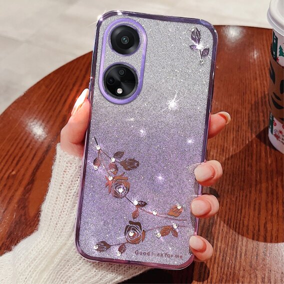 Husă pentru Oppo A78 4G, Glitter Flower, violet