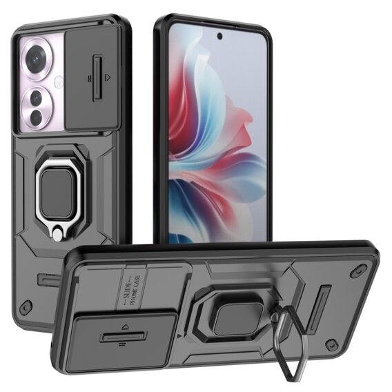 Husă pentru Oppo Reno 11F 5G, KickStand Camera Lens, negru