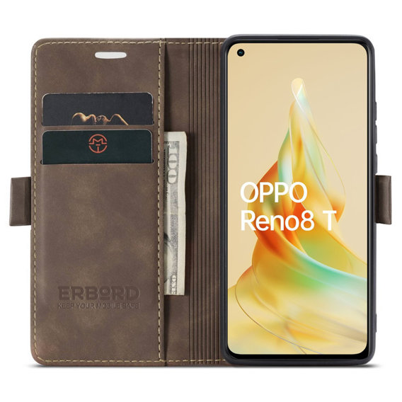 Husă pentru Oppo Reno8 T 4G, ERBORD Vintage, portofel cu clapetă, cafea