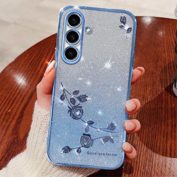 Husă pentru Samsung Galaxy A05s 4G, Glitter Flower, albastru