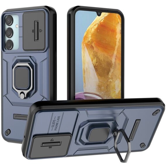 Husă pentru Samsung Galaxy M15 5G, KickStand Camera Lens, albastru