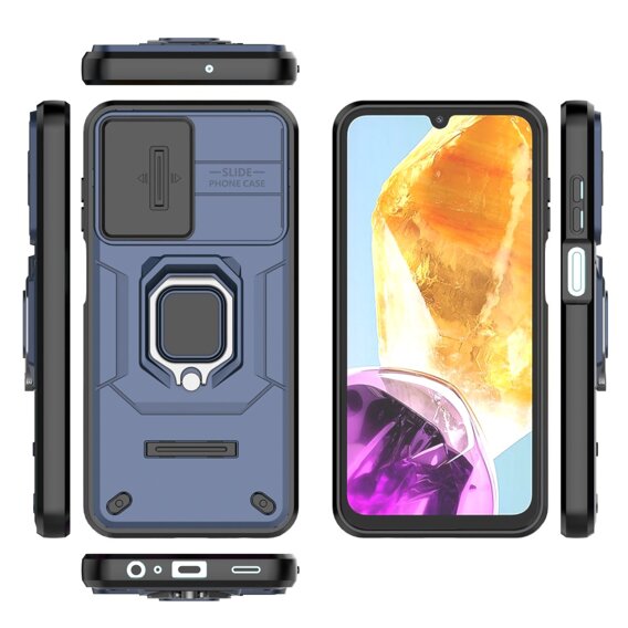 Husă pentru Samsung Galaxy M15 5G, KickStand Camera Lens, albastru