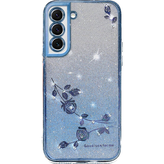 Husă pentru Samsung Galaxy S22+ Plus, Glitter Flower, albastru