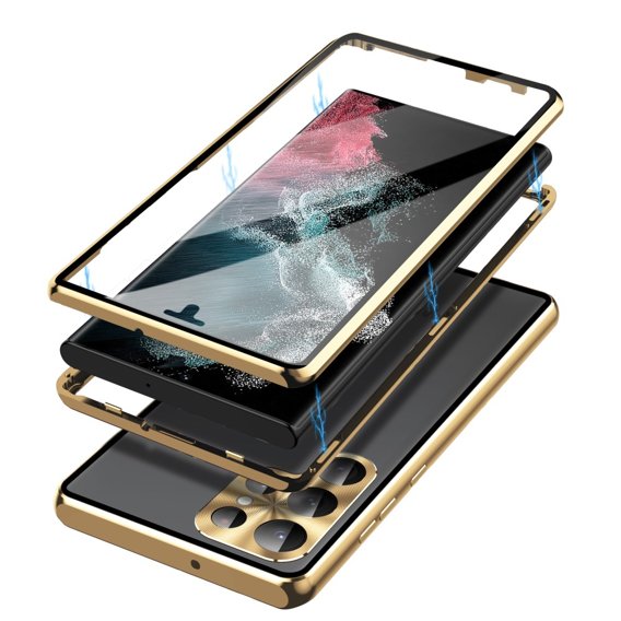 Husa pentru Samsung Galaxy S23 Ultra, Magnetic Dual Glass, de aur