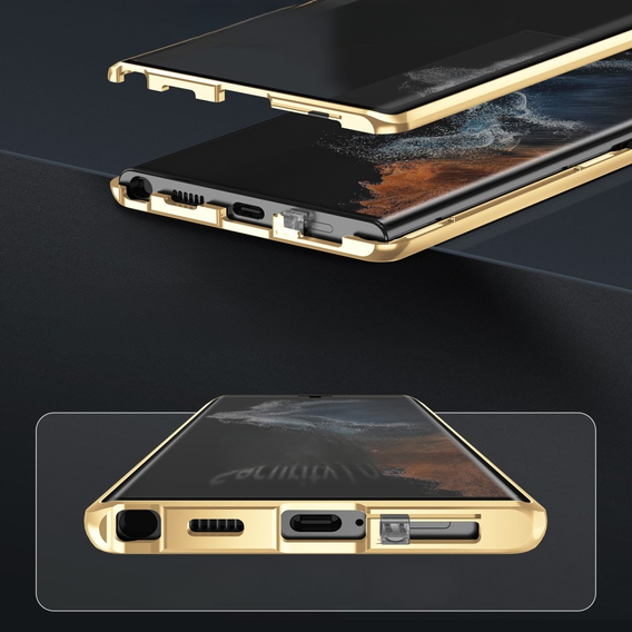 Husa pentru Samsung Galaxy S23 Ultra, Magnetic Dual Glass, de aur