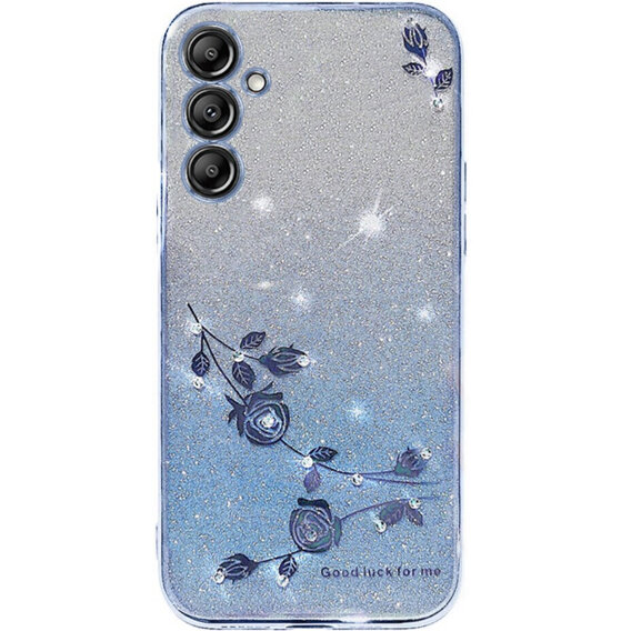 Husă pentru Samsung Galaxy S24+ Plus, Glitter Flower, albastru