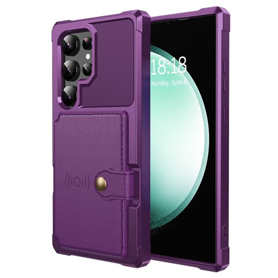 Husa pentru Samsung Galaxy S24 Ultra, Card Holder Kickstand, violet