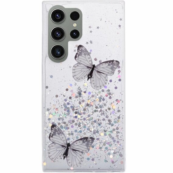 Husă pentru Samsung Galaxy S24 Ultra, Glitter Butterfly, alb