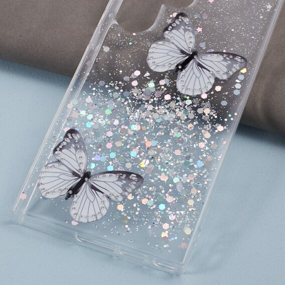 Husă pentru Samsung Galaxy S24 Ultra, Glitter Butterfly, alb