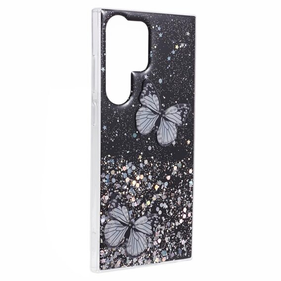 Husă pentru Samsung Galaxy S24 Ultra, Glitter Butterfly, negru