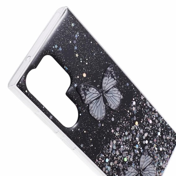 Husă pentru Samsung Galaxy S24 Ultra, Glitter Butterfly, negru