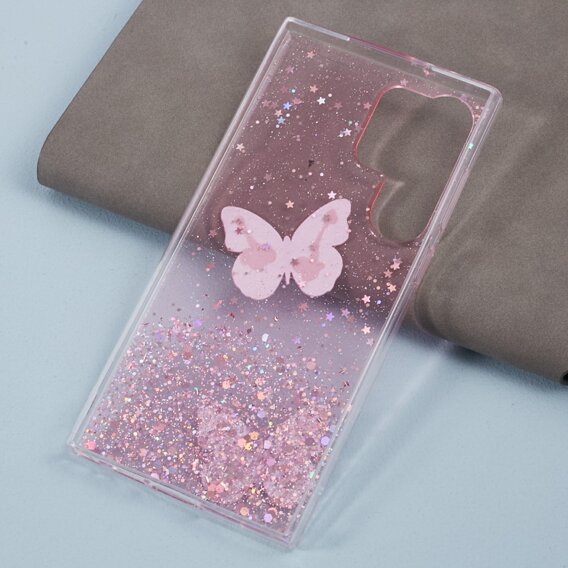 Husă pentru Samsung Galaxy S24 Ultra, Glitter Butterfly, roz