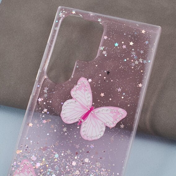 Husă pentru Samsung Galaxy S24 Ultra, Glitter Butterfly, roz